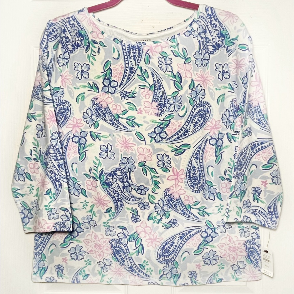 New TALBOTS Floral Print 3/4 Sleeve Boat Neck Women’s Top Sz XLp